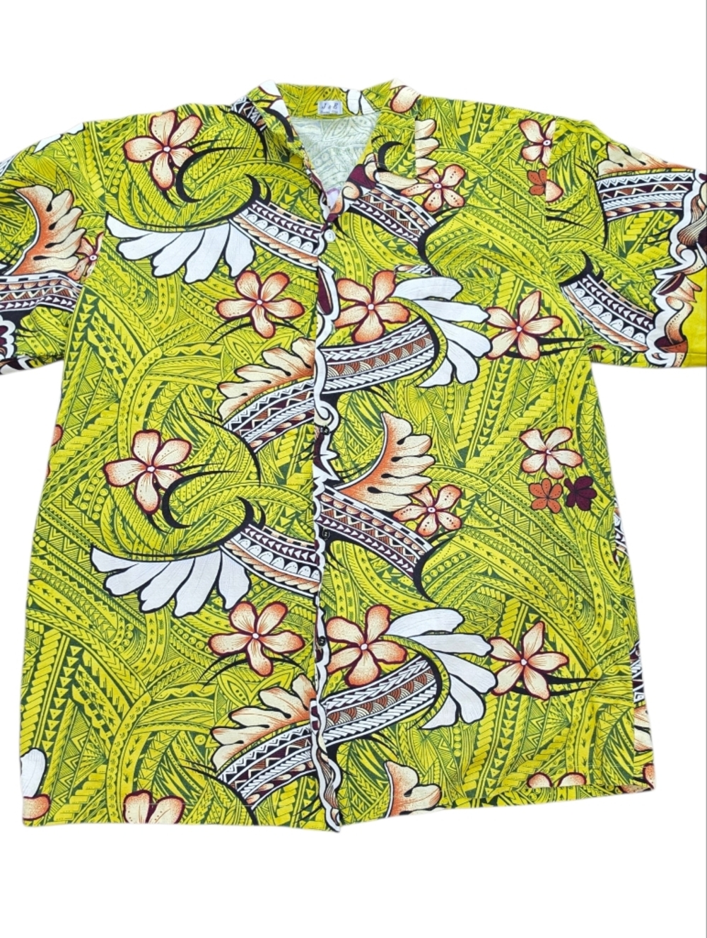 Mens 4X Vintage  Hawaiian Shirt Camp Barkcloth Green White Black Floral